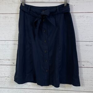 Talbots Navy Button Front Belted Lyocell Skirt, size 6P, NWT